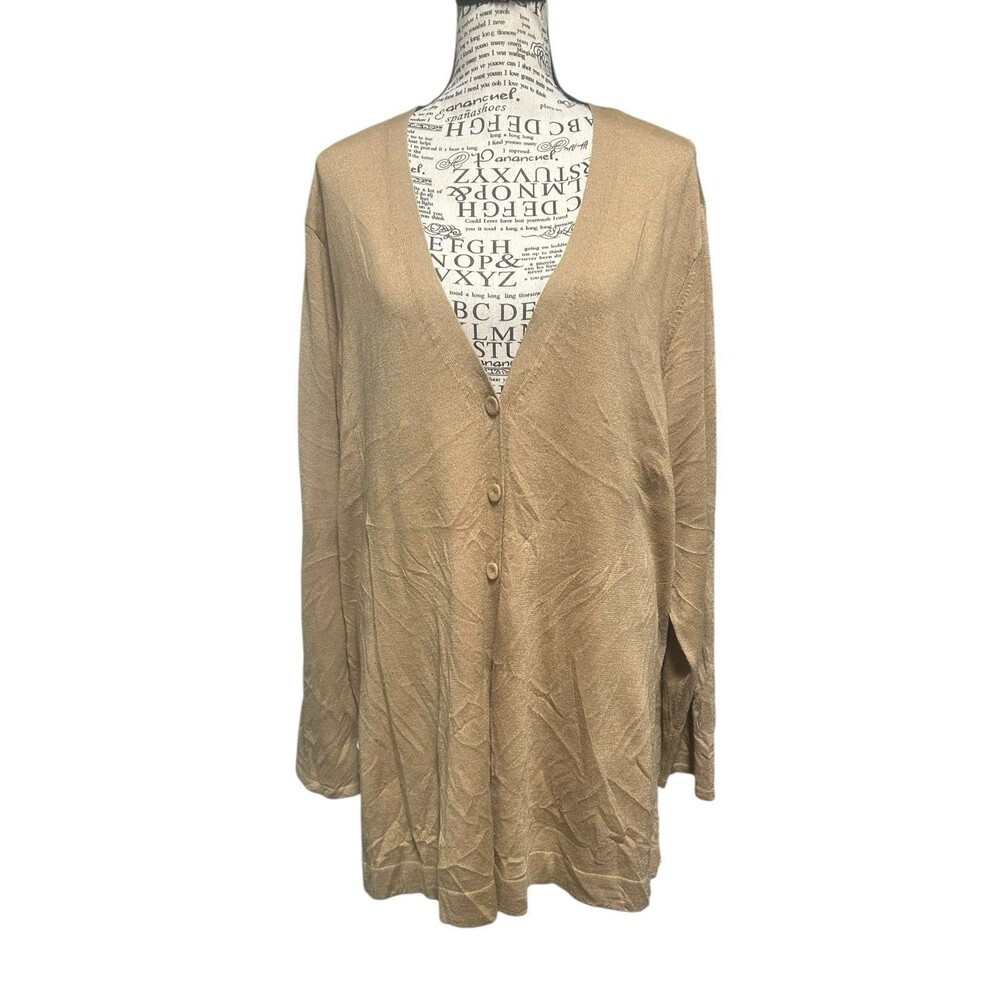 J. Jill Sweater Womens Brown Tunic Cardigan Swing Long Sleeve Half Button Up 3X